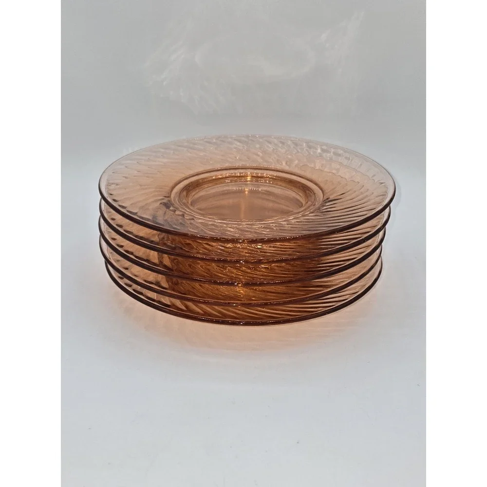 Imperial Glass Pink Depression Glass Swirl Luncheon Plates (Set of 5) 8